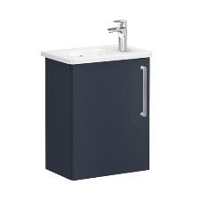 Vitra Root 68068 Lavabo Dolabı, Kapaklı, 45 Cm, Kompakt, Sağdan Armatür Delikli, Mat Lacivert, Yuvarlak Lavabolu, Sol